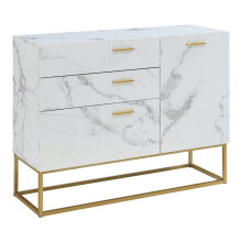 Buffet bas - HELLOSHOP26 - Modèle 75x100x35 cm - Structure métallique - Effet marbre blanc - 3 tiroirs réglables