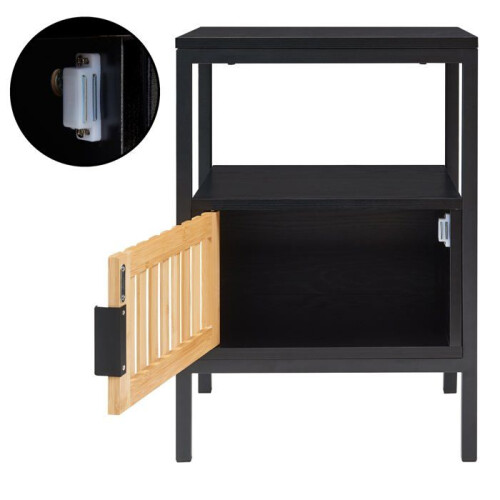 Comodino - HELLOSHOP26 - Modello classico - Porta magnetica - Ripostiglio aperto - Nero 2
