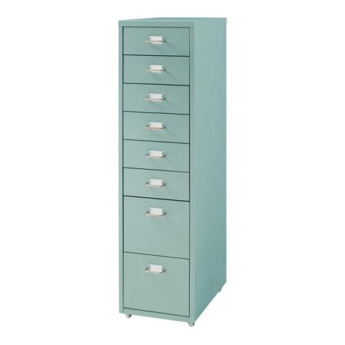 Armoire bureau - HELLOSHOP26 - Caisson à roulettes - 8 tiroirs - Acier vert menthe - Mobile et robuste