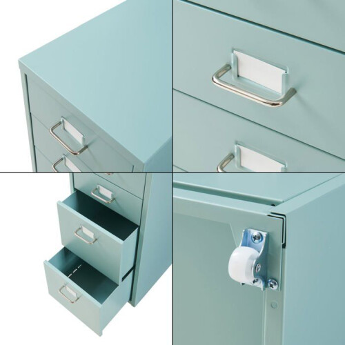 Armoire bureau - HELLOSHOP26 - Caisson à roulettes - 8 tiroirs - Acier vert menthe - Mobile et robuste 2