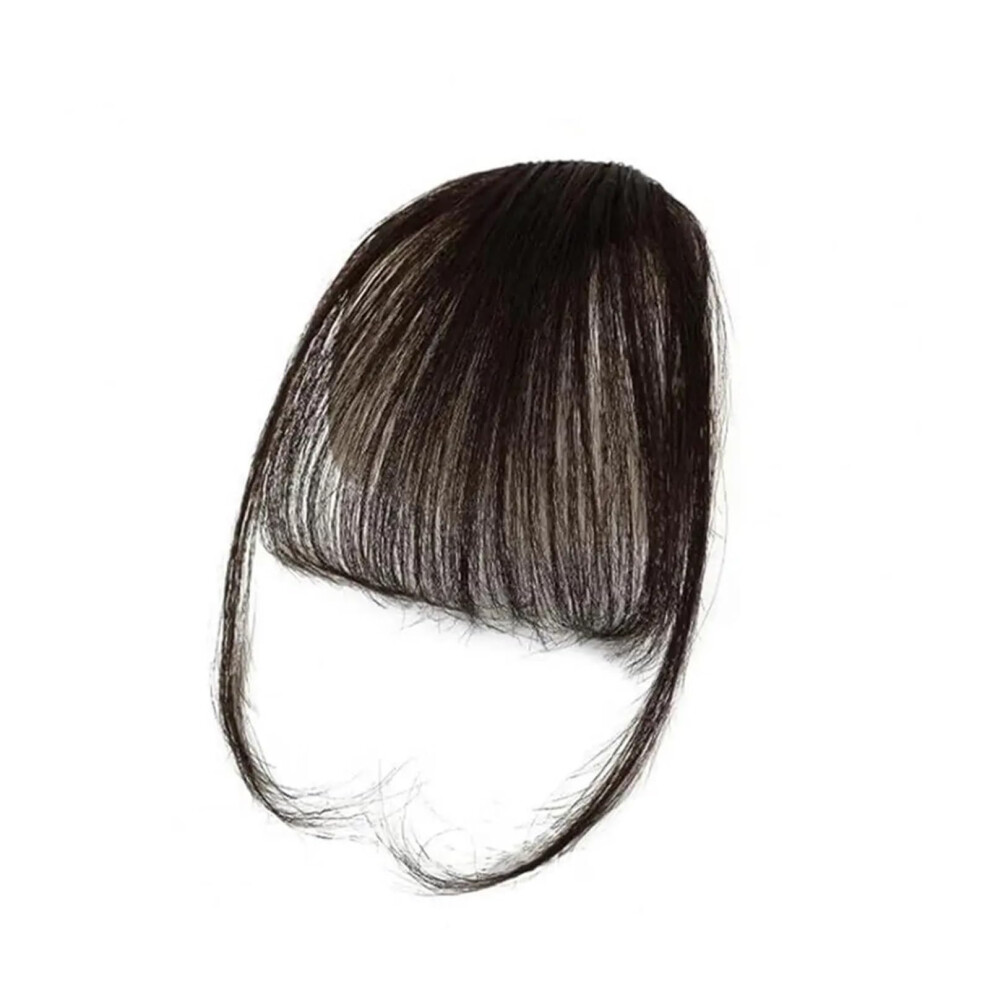 Clip in Bangs Real Human Hair Natural Bangs Fringe With Temples Clip On Hairpiece For Women 4.5In Dark Brown