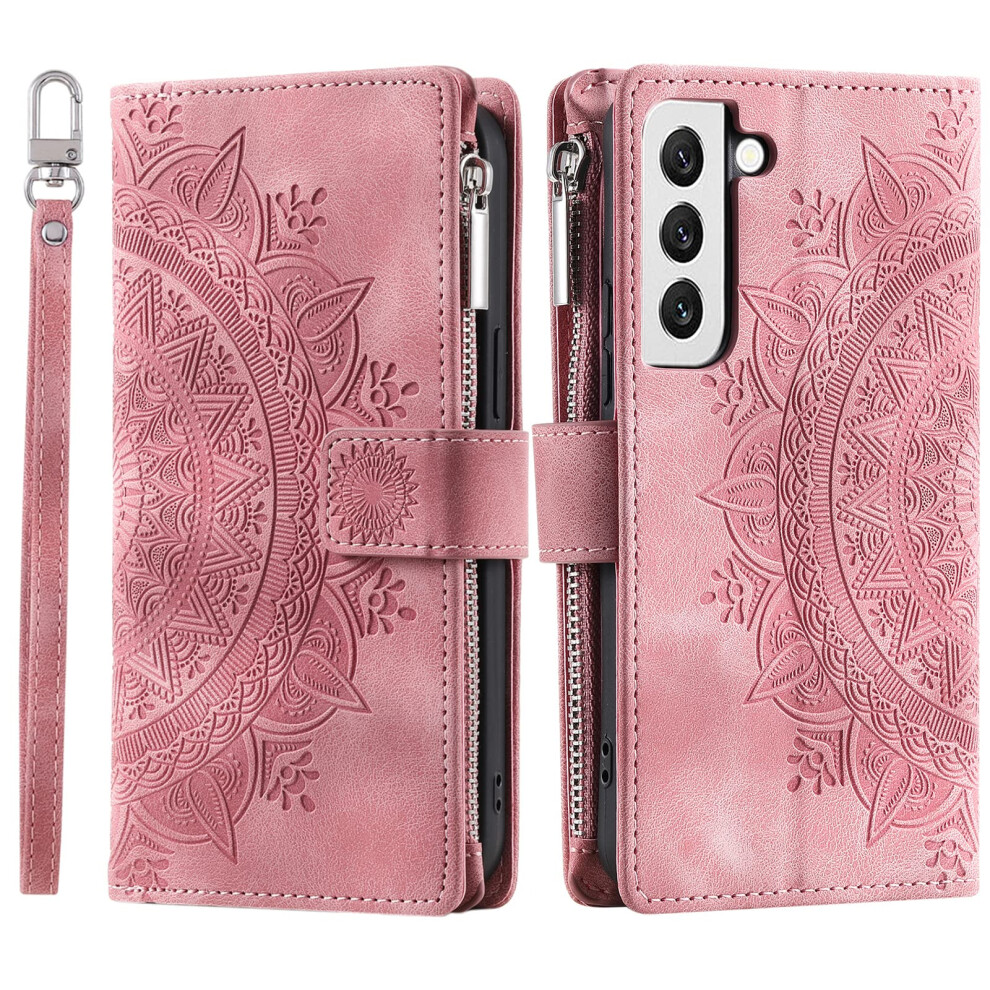 Wallet Case For Galaxy S21 Fe 5G Flower Flip Leather Folio With Card Slots Kickstand Zipper Pocket Pink 9426802685992