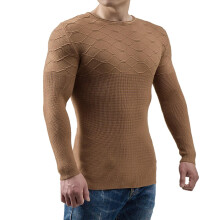 Knitted Jumper Men's Patchwork Crew Neck Sweater Warm Autumn Winter Coffee Size L