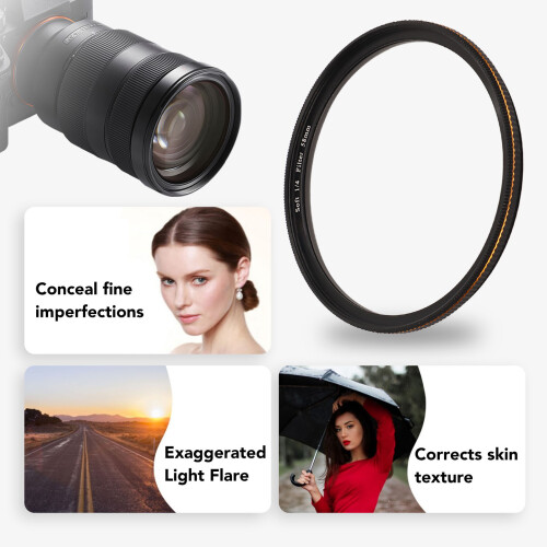 62mm Soft Diffusion 1/4 Mist Filter for DSLR Camera, Matte Frosted Optical Glass 2