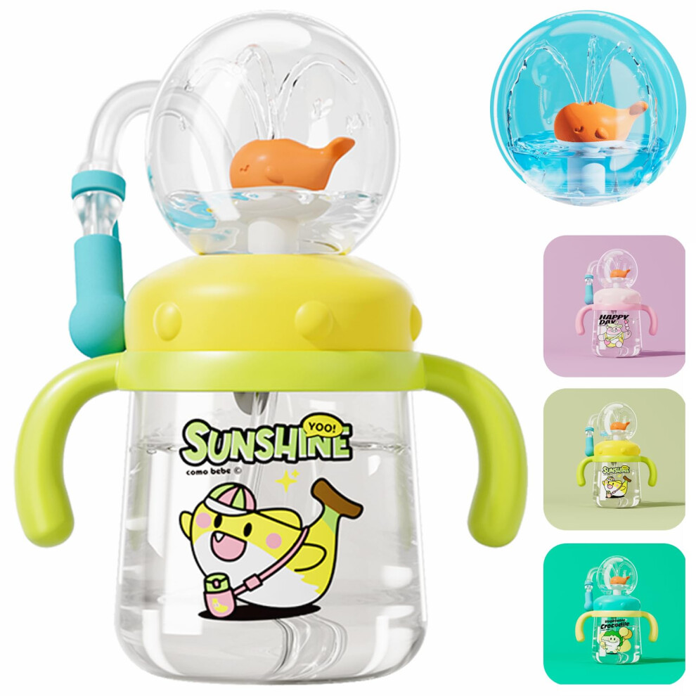 Drinking Cup Whale Squirt Whale Fountain Tumbler Sippy Cups 300Ml Water Bottle Leakproof Weighted Straw For Kids Green