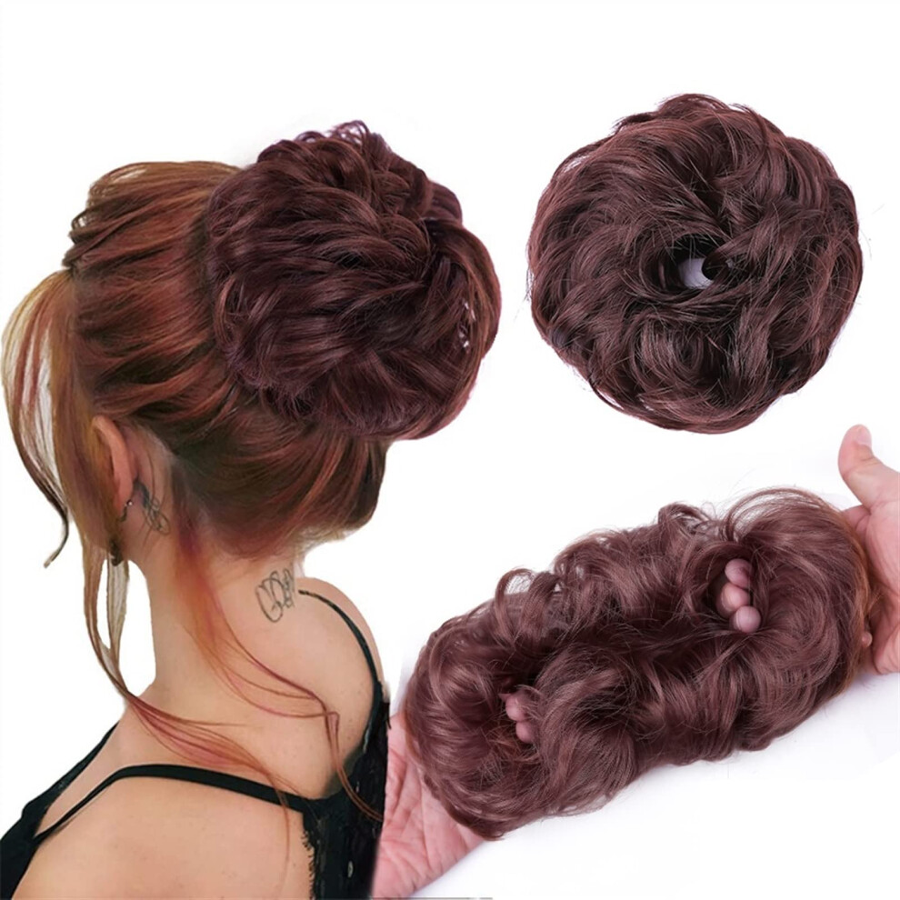Human Hair Messy Buns Hair Piece With Rubber Band Wavy Curly Chignon Ponytail Extensions Thick Updo Hairpieces