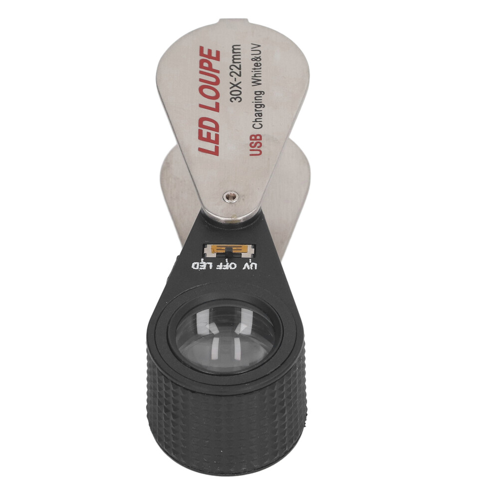 White Rechargeable 30X Led Uv Loupe Foldable Portable Metal Pocket Magnifier