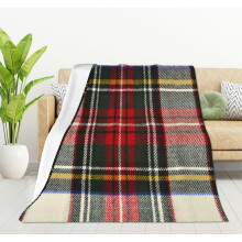 Scottish Tartan Red and White Wool Plaid Pattern Flannel Fleece Bed Blanket Size 100x130cm Lightweight Throw Blanket