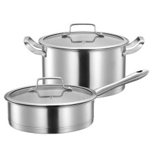 Stainless Steel Pots and Pans, 24cm Frying Pan and 26cm Saucepan with Lids, 2 Pieces Ref: 1309
