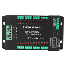 Rialaitheoir LED 24 Aschur Cainéal, Díchódóir Dmx512 le Taispeántas Digiteach le haghaidh Rialú Rgbw Beacht, Tiománaí Solais Stiall LED