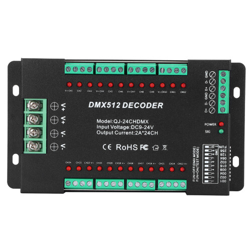 Led Strip Light Controller With Dmx512 Decoder, 24 Channel Outputs For High Power Led Control, Programmable Effects And Digital Display For Versatile