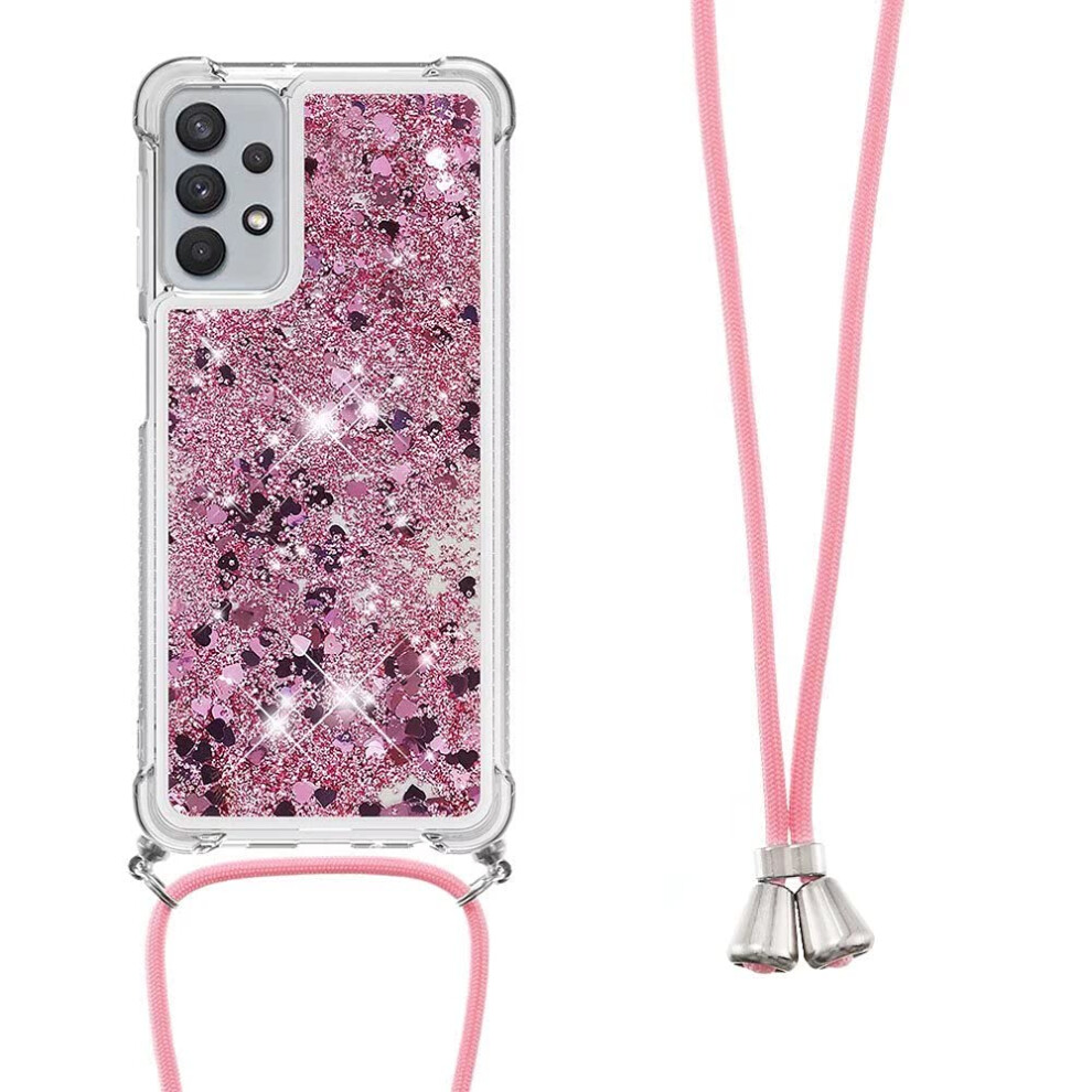 Crossbody Case For Samsung Galaxy A35 5G 3D Glitter Quicksand Liquid Tpu Gel Silicone Shockproof Cover With Lanyard Gold 9189345408939