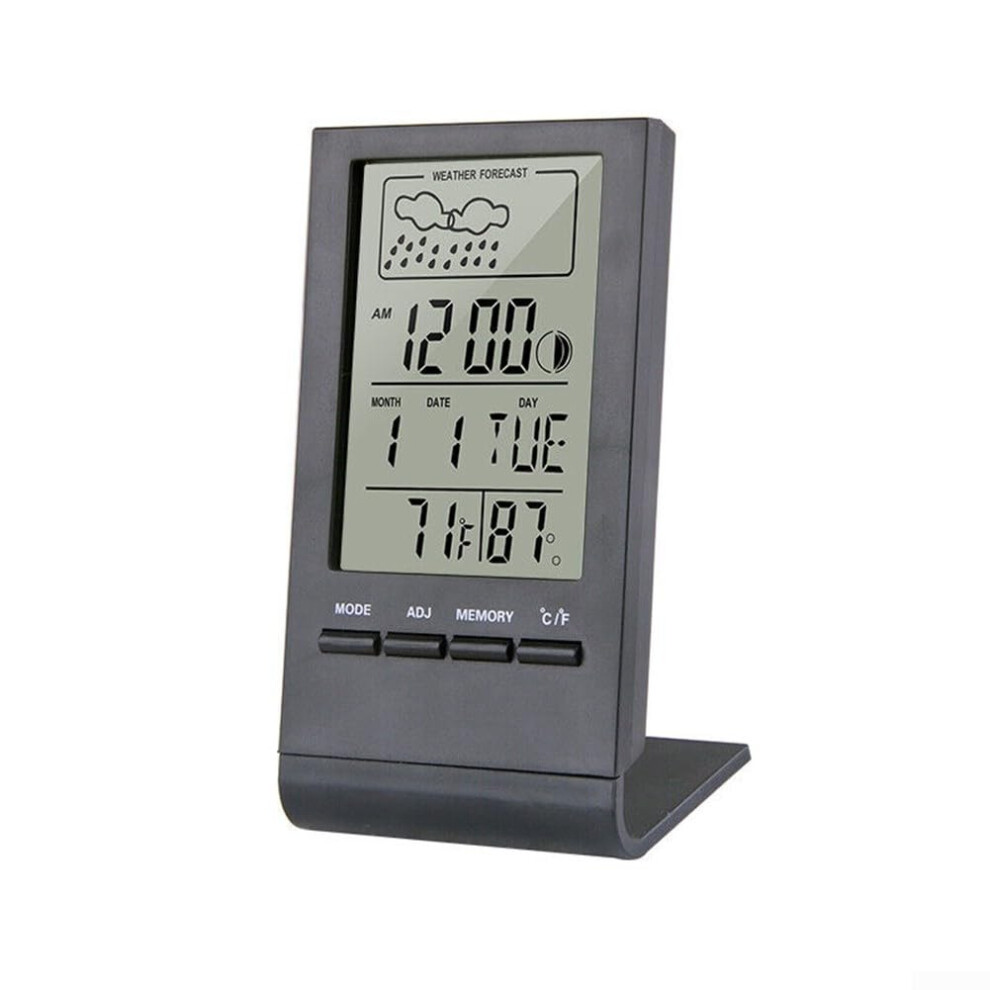 Black Digital Lcd Thermometer Hygrometer Large Display Indoor Temperature Humidity Time Date Monitor