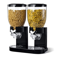 Double Plastic Dry Food Dispenser with Twist Dial for Portion Control (Black)