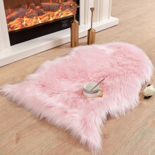 (As show, Baby Pink) Sunrain Luxury Soft Faux Sheepskin Chair Cover Seat Cushion Pad Plush Fur Area Rugs compatible with Bedroom, 2ft x 3ft, White