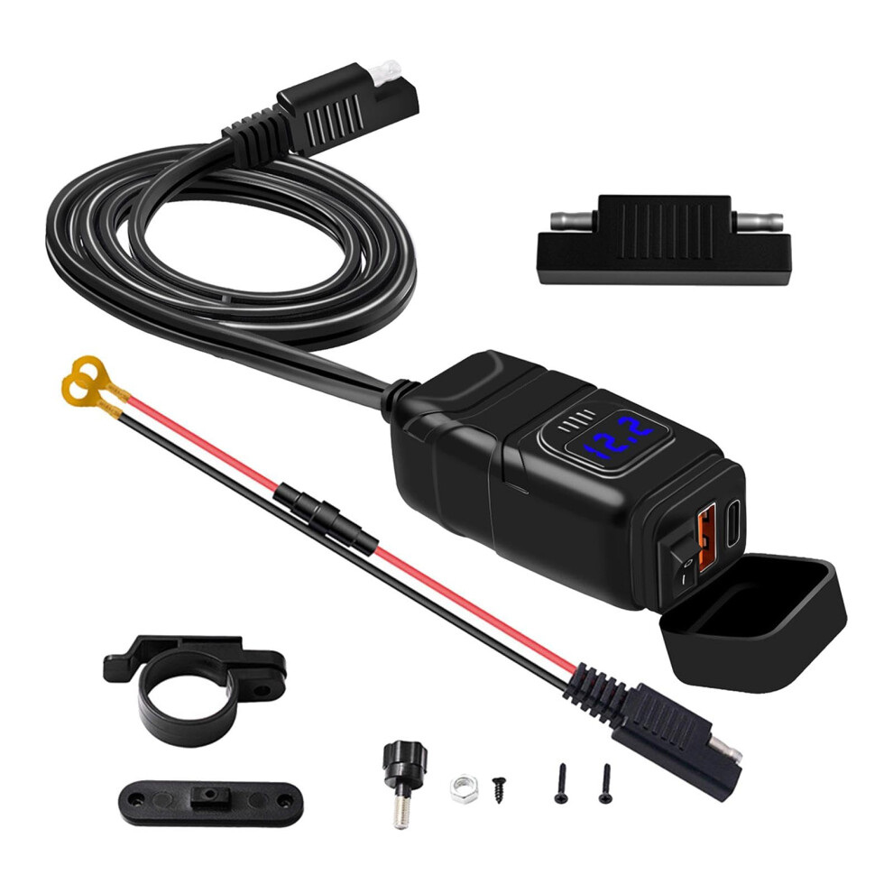 Motorcycle Usb Charger Type C Pd Qc3.0 Fast Charging Sae To Usb Dual Port Adapter Blue 9382693895592
