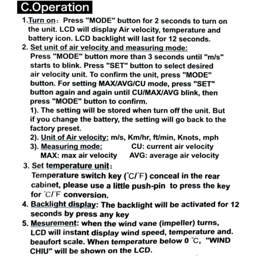 Digital Anemometer, 030m/s Wind Speed Meter 1045C Temperature Tester Anemometro with LCD Backlight Display Anemometer Ref: 2315 2