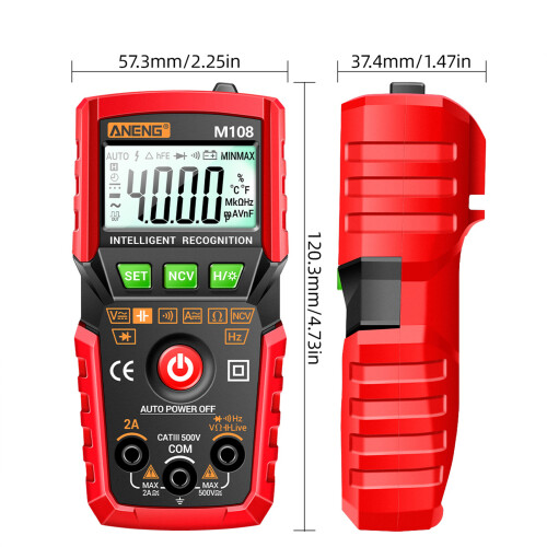 ANENG M108 Digital Multimeter 4000 Counts, Auto Range, Backlit LCD 2
