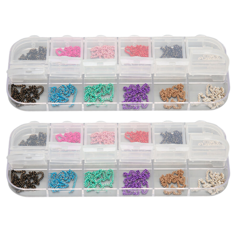 2 Boxes Metal Nail Chains Rhinestone Nail Art Decorations - 12 Colors