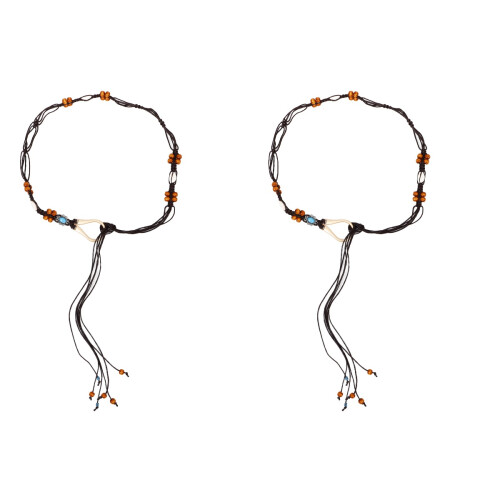 2Stk Boho Flechtgürtel Damen Baumwoll- Material Mehrfarbig 2