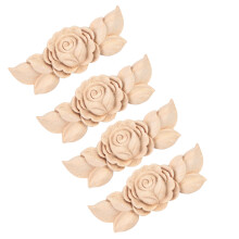 Unpainted Wood Onlays Applique, Durable & Easy To Install Corner Carved Decals for Furniture Door Cabinet Decor, Flower Carved Design with Smooth