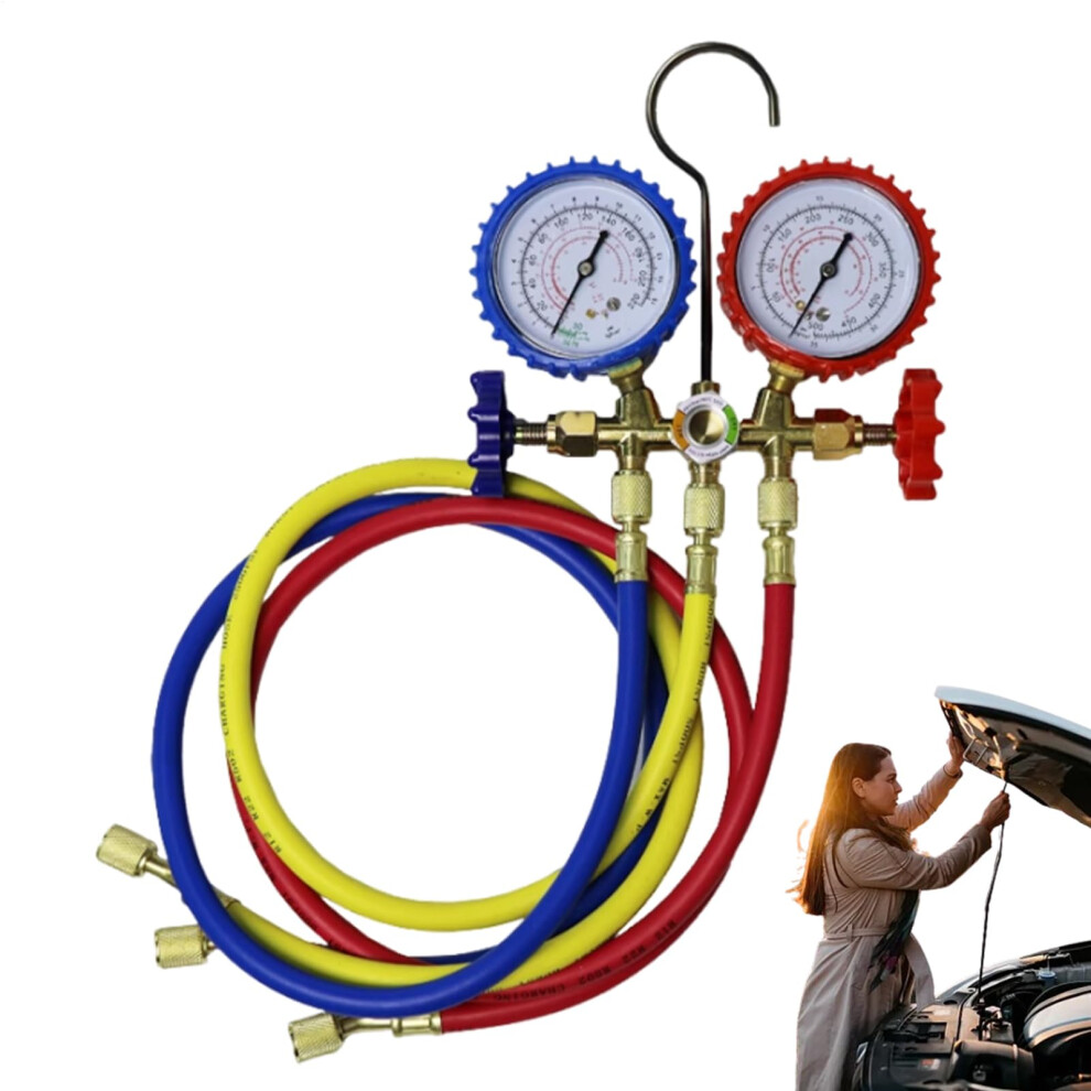 Digital Manifold Gauge Threeport Hvac Vacuum Sensor Tool For Refrigerant Air Conditioner Recharge Kit With Thermometer Clamps And Hoses 9426802692013