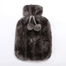 Hot Water Bottle Cover 2L Capacity, Removable Plush Fleece, Faux Fur, Grey