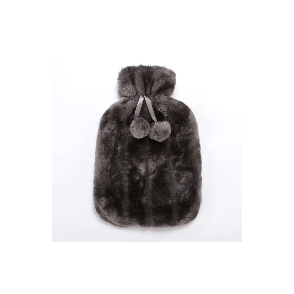 Grey Hot Water Bottle Cover 2L Capacity, Removable Plush Fleece, Faux Fur,
