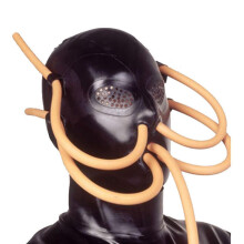 Sexy Natural Latex Hood with Nose and Mouth Tube BDSM Fetish Mask for Fetish Club Ball Cosplay Halloween Party