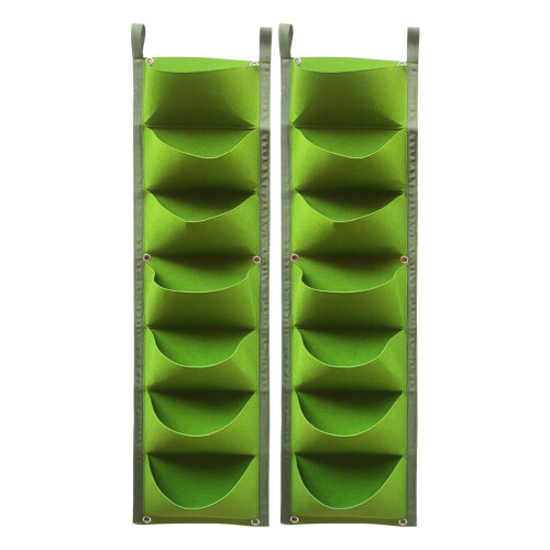Hanging Planter Set Of 2 Multiple Pocket Vertical Wall-Green