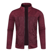 Cardigan Patchwork StandUp Collar Long Sleeve Warm Winter Jacket For Men Wine Red Size L Outdoor Cycling Jacket