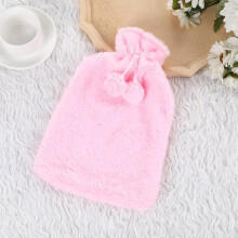 Pink Wool Hot Water Bottle Cover with Rabbit Fur, Long Heat Retention and Heat Protection