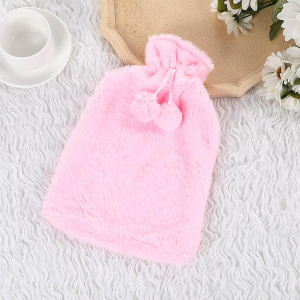 Pink Wool Hot Water Bottle Cover with Rabbit Fur, Long Heat Retention and Heat Protection