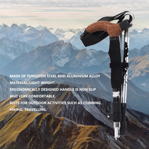 Ultra Light 5-Fold Trekking Pole with Curved Handle, Silver 2