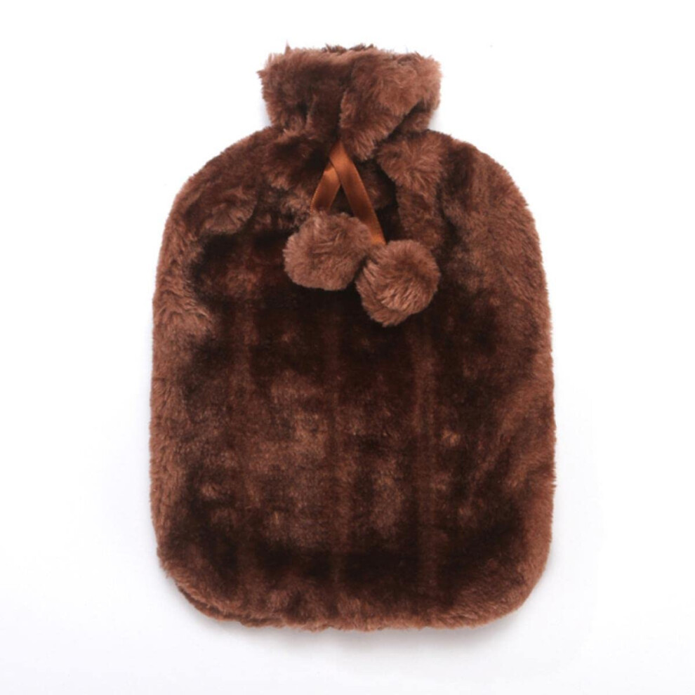 2L Hot Water Bottle Cover ColdProof Faux Fur Fleece Heat Preservation Removable Plush Brown Winter Protective Case