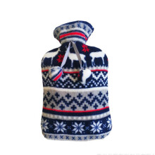 Plush HotWater Bag Cover Faux Fur Navy Blue Pompom Case Winter Hand Warmer
