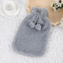 2L Hot Water Bag Thermal Insulation With Wool Cover And Rabbit Hair Cloth Cover Hand Warmer Dark Grey Handmade