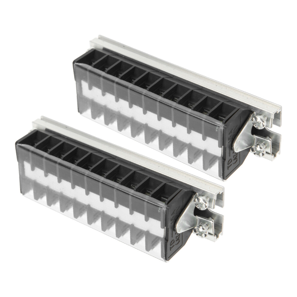 2Pcs 10-Position 660V 15A Terminal Barrier Strip With Cover T1510 9331374345291