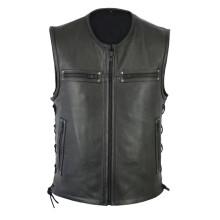Motorcycle Vest Men's Leather Biker Vest Heavy Metal Style Vintage Chopper Rocker MultiPocket 02 Black XXL