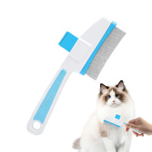 Cat Shedding Brush Release Button Dog Grooming Supplies Tick Removal Comb For Bathing Long Short Haired Dogs Cats Blue