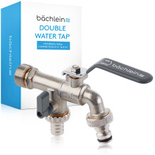 Bächlein Universal Double Outlet Tap for Garden incl. 2 Hose Connections Charcoal