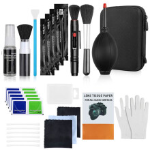 All-in-One Camera Sensor Cleaning Kit with Easy Grip Blower Soft Brush Microfiber Cloth and Eco-Friendly Detergent for Lenses Smartphones Tablets