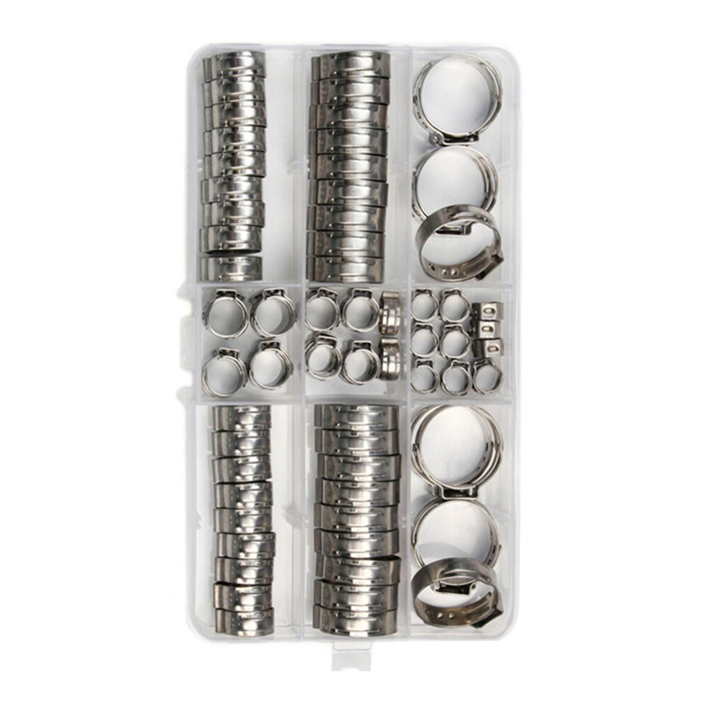 80Pcs Single Ear Hose Clamp Stepless Hose Clamps Cinches Rings Stainless Steel Crimp Pinch Fitting Tool Enduring 9382693907660