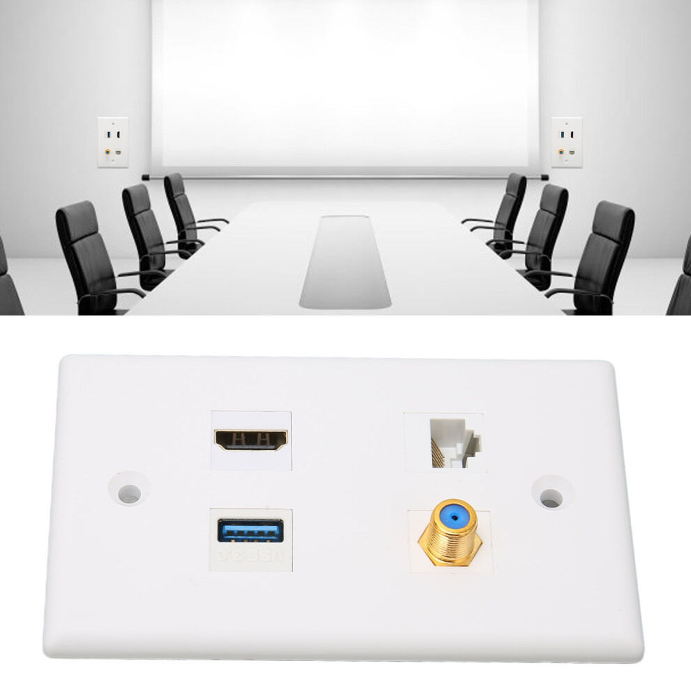 4 Port Wall Plate Hd Multimedia Interface Usb3.0 Cat6 For Hdtv Home 4621374364602