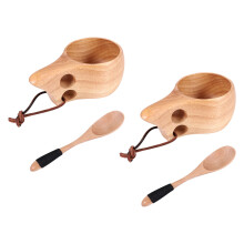 2 Pack Holz Becher im Nordischen Stil Kuksa Tasse Tragbarer DraußEn Camping Trinken Wasser Becher Aus Holz Kaffee Tasse mit Holz LöFfel