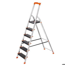 6-stufige Aluminiumleiter, Trittbreite 12 cm, klappbar, mit Plattform