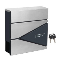 Caixa de correio de parede com porta-jornais, fácil de instalar, design moderno, cinza antracite e prateado 12_0001638