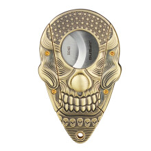 Cigar Cutter SkullStyle Retro Carved SemiAutomatic Guillotine Blade With Protective Leather Case Business Gift
