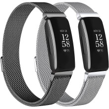 (As show, Silver Rose Pink) Sunrain 2-Pack Bands Compatible with Fitbit Inspire 2/ Inspire HR/Inspire, Stainless Stee