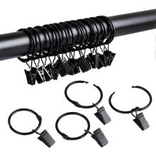(As show, One size) Sunrain Metal Openable Curtain Rings with Clips, 1.22 Inch Interior Diameter, Fits Up To 1 Inch Ro